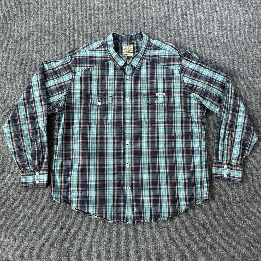 Lucky Brand Shirt Mens 2XL Blue Plaid Rodeo‎ Western Pockets Button-Up Rancher
